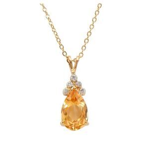 18KT Yellow Gold Plated 3.75ct Citrine & Diamond Pendant Necklace – Pear Cut